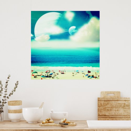 Abstract dreamy ocean beach and space poster