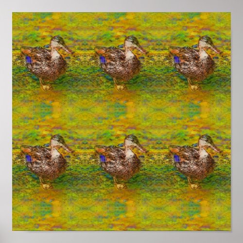 Abstract Ducks In A Row Color Photo Sketch Art Poster