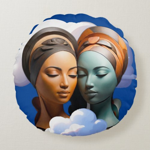 Abstract Duo 3D Sculpture Round Pillow