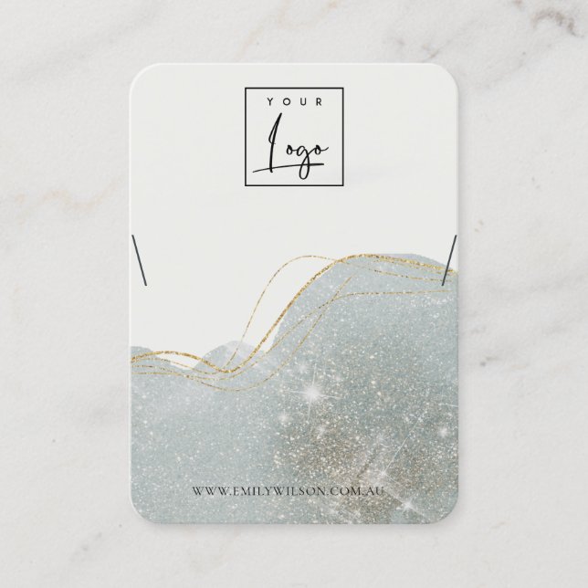 Abstract Dusky Grey Glitter Shiny Necklace Display Business Card (Front)