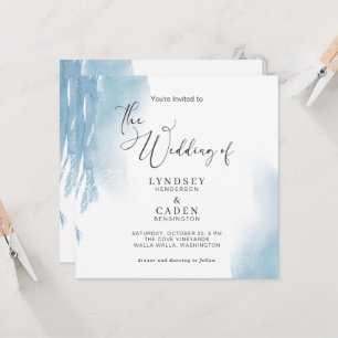 Abstract Dust Blue Floral Watercolor Wedding Invit Invitation