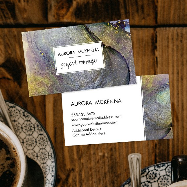 Abstract Dusty Blue & Gold Alcohol Ink Liquid Art Business Card (Creator Uploaded)