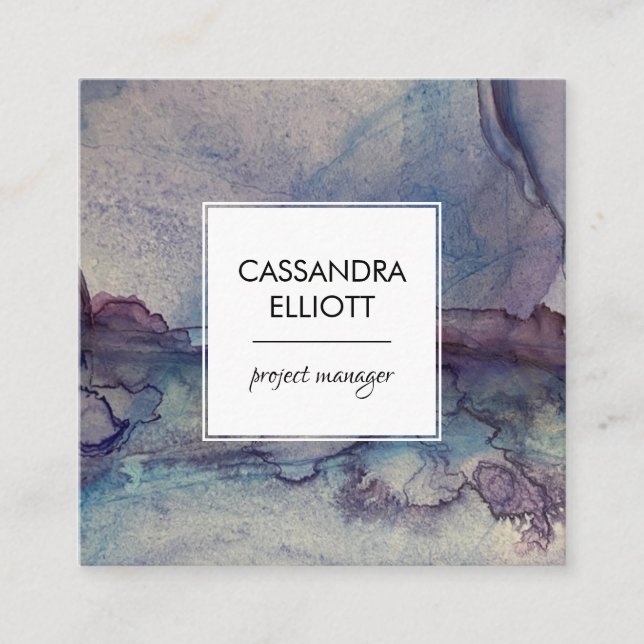 Abstract Dusty Blue Purple Alcohol Ink Liquid Art Square Business Card (Front)