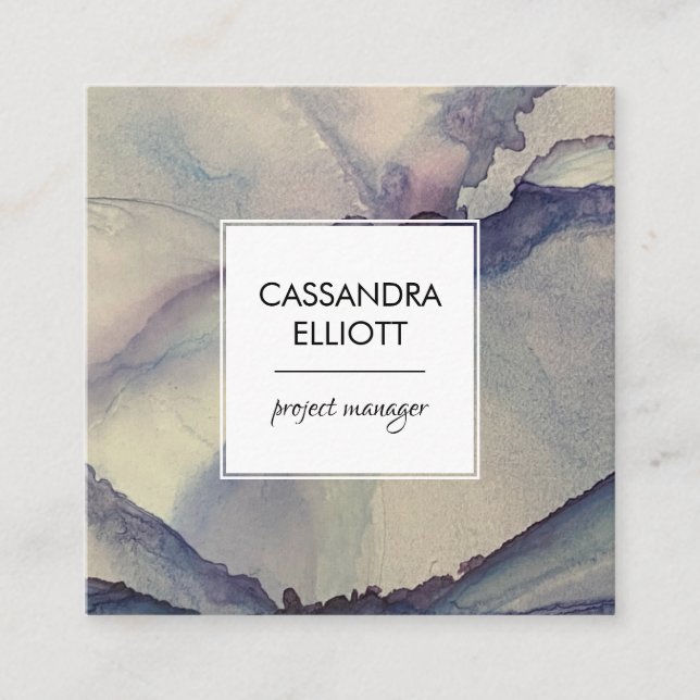 Abstract Dusty Blue Purple Alcohol Ink Liquid Art Square Business Card (Front)