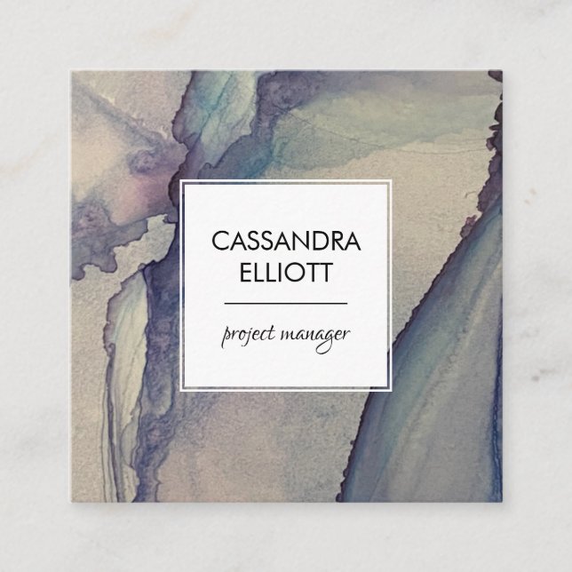 Abstract Dusty Blue Purple Alcohol Ink Liquid Art Square Business Card (Front)