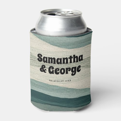 Abstract Dusty Blue Waves Retro Wedding Favors Can Cooler