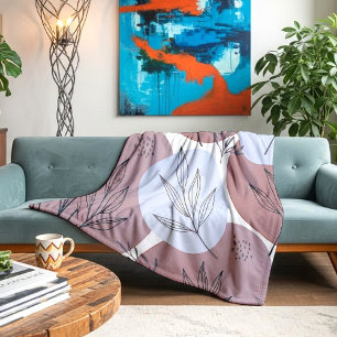 Abstract Dusty Rose and Sage Green Botanical Patte Fleece Blanket