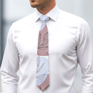 Abstract Dusty Rose and Sage Green Botanical Patte Neck Tie