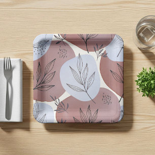 Abstract Dusty Rose and Sage Green Botanical Patte Paper Plates
