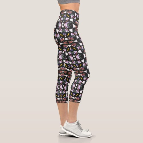 Abstract Dusty Rose Pink Black  Capri Leggings