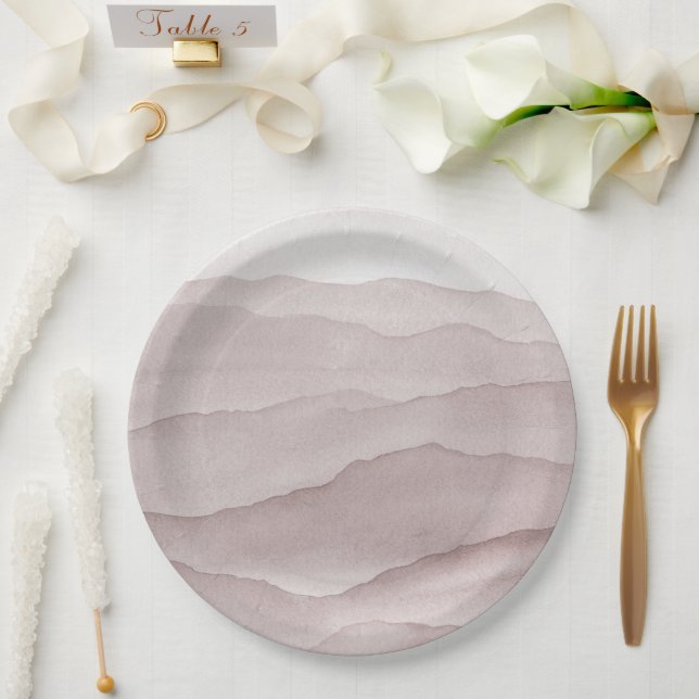 Abstract dusty rose wedding  paper plates (Wedding)