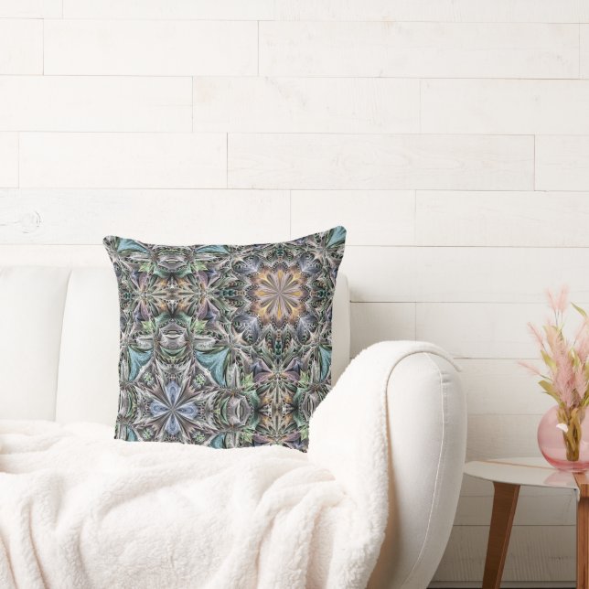 Abstract Dusty Succulent Garden Rosette Pattern Throw Pillow (Couch)