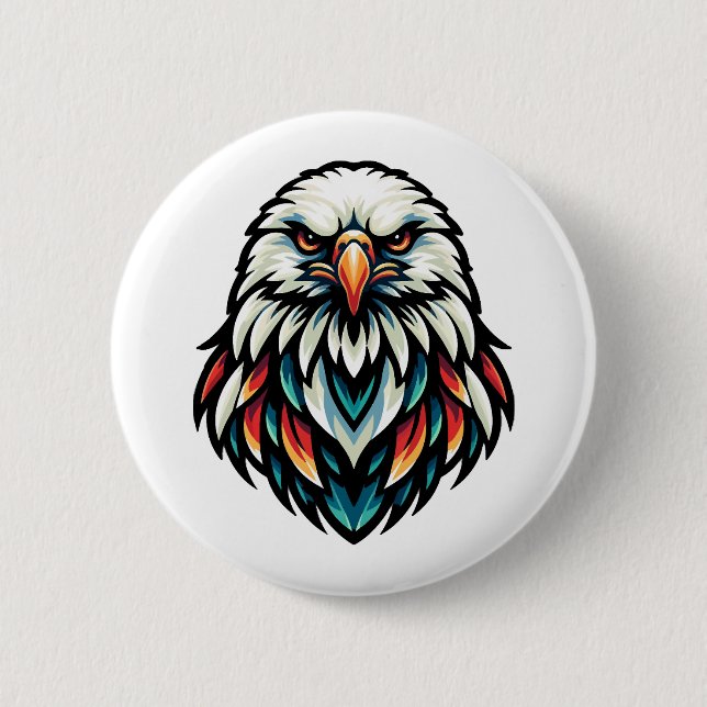 Abstract Eagle Portrait in Vivid Hues Button (Front)