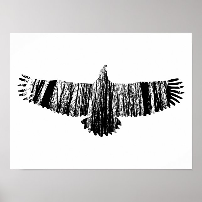 Abstract Eagle Tree Silhouettes Nature Animal Art Poster (Front)