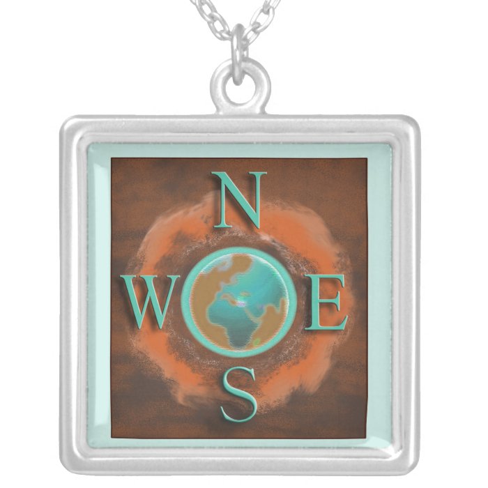 Abstract Earth Compass Pendant Necklace