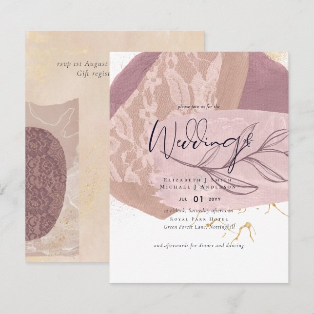 Abstract Earth Gold Wedding Low Cost Budget Invite (Front/Back)