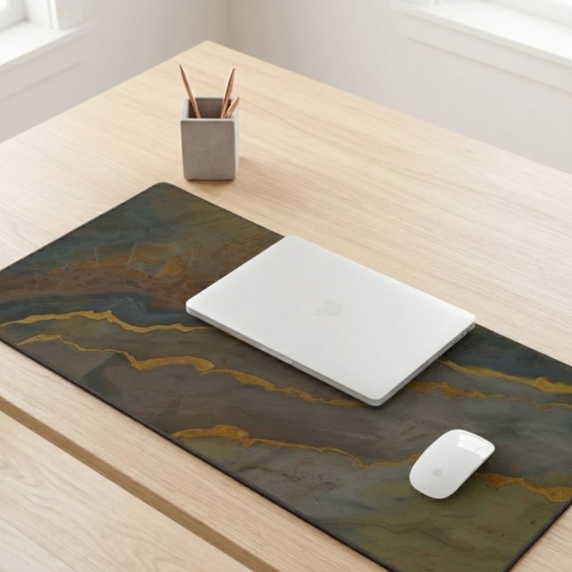 Abstract Earth Tone Geode Marble Desk Mat (Abstract geode desk mat on a wood table, perfect birthday gift for a remote worker.)