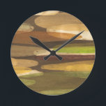 Abstract Earth Tone Landscape Round Clock<br><div class="desc">This abstract landscape was created by Megan Meagher. The earth tones of the piece give it a rustic feeling. Purchase yours today!</div>