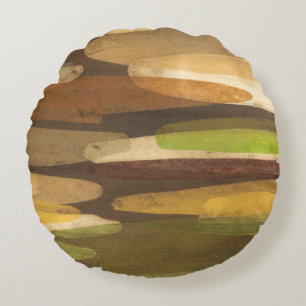 Abstract Earth Tone Landscape Round Pillow