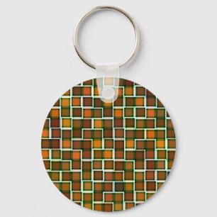 Abstract Earth Tone Mosaic Squares Pattern Keychain