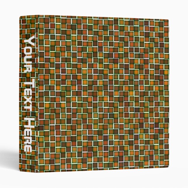 Abstract Earth Tone Squares Pattern 3 Ring Binder (Front/Spine)