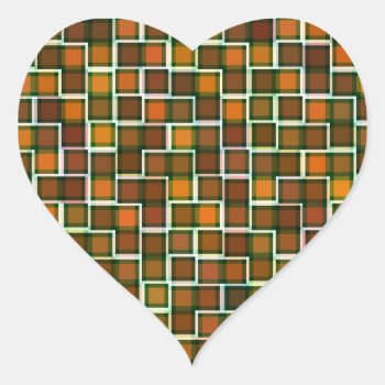 Abstract Earth Tone Squares Pattern Heart Sticker by Lasting__Impressions at Zazzle