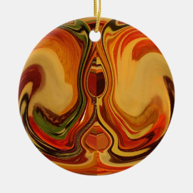 Abstract Earth Tone Swirl Art Print Ceramic Ornament (Front)