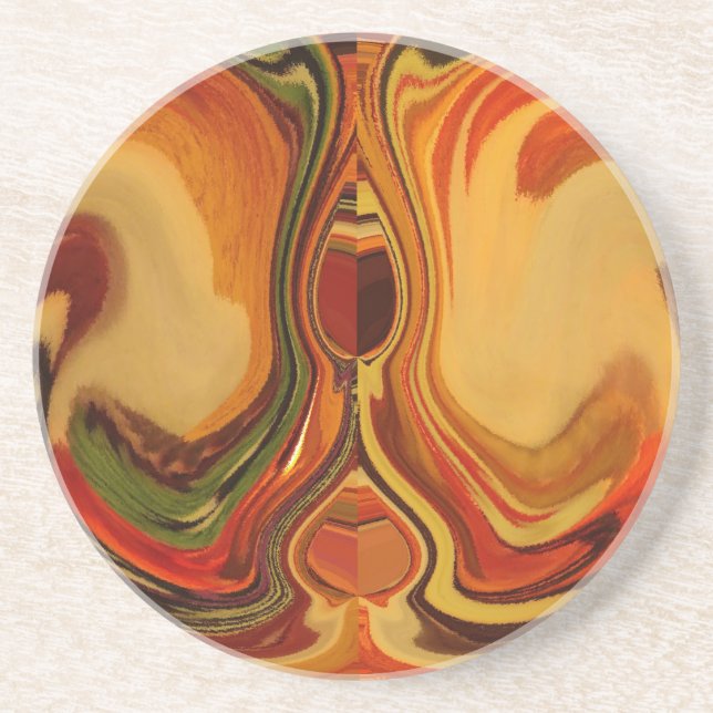 Abstract Earth Tone Swirl Art Print Drink Coaster (Front)