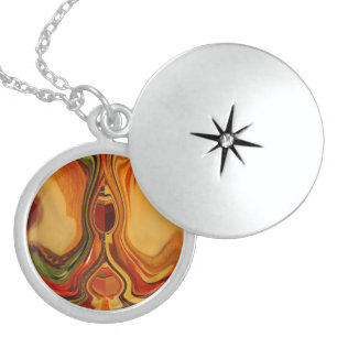 Abstract Earth Tone Swirl Art Print Locket Necklace