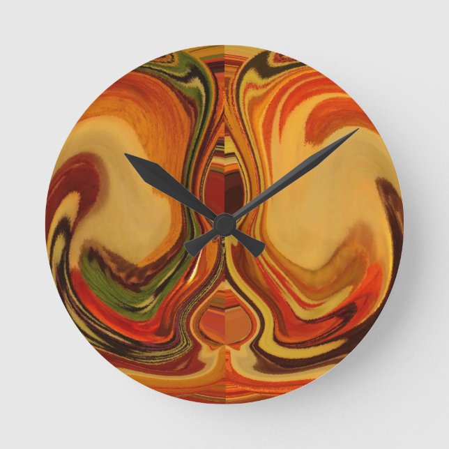 Abstract Earth Tone Swirl Art Print Round Clock (Front)