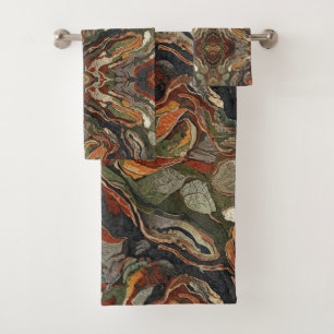 Abstract Earth Tone Swirl Pattern Bath Towel Set