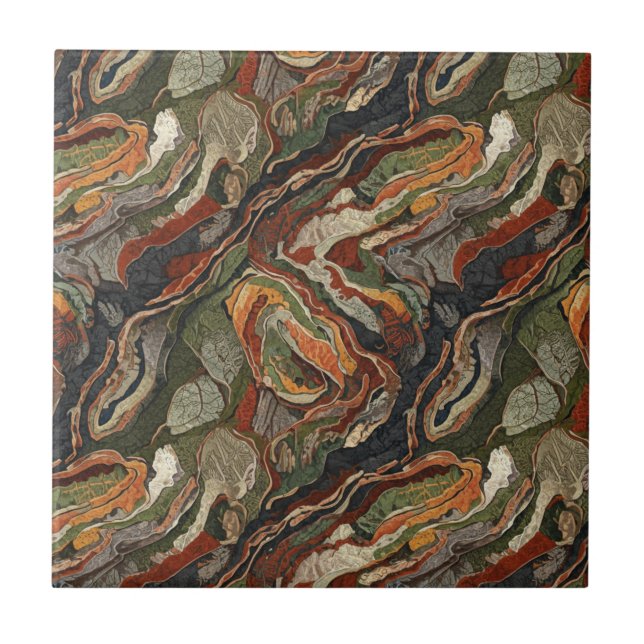 Abstract Earth Tone Swirl Pattern Ceramic Tile (Front)