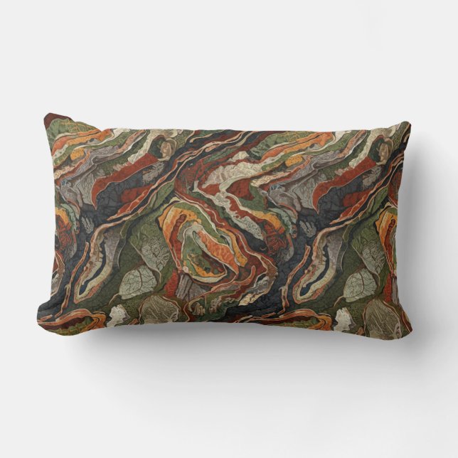 Abstract Earth Tone Swirl Pattern Lumbar Pillow (Front)