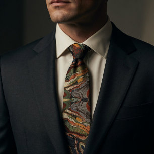 Abstract Earth Tone Swirl Pattern Neck Tie