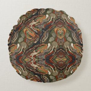 Abstract Earth Tone Swirl Pattern Round Pillow