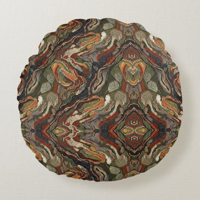 Abstract Earth Tone Swirl Pattern Round Pillow (Front)