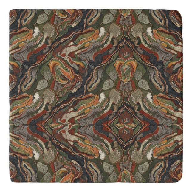 Abstract Earth Tone Swirl Pattern Trivet (Front)