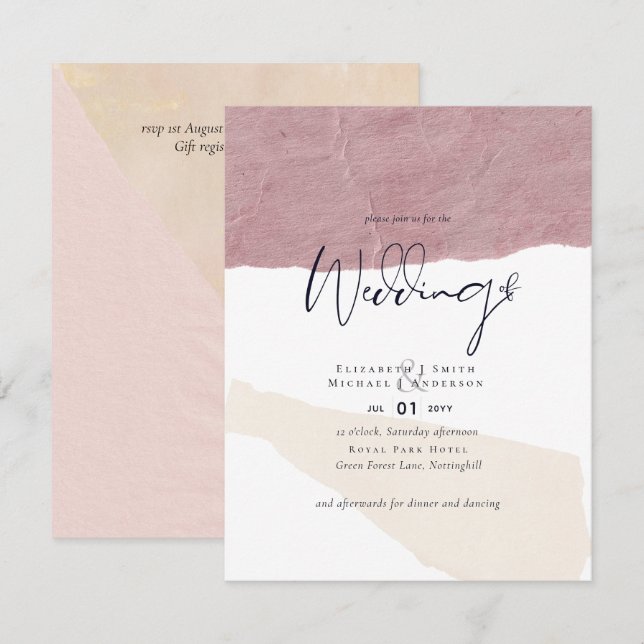 Abstract Earth Tone Wedding Invite Low Cost Budget (Front/Back)