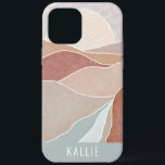 Abstract Earthy Desert Sunset Landscape iPhone 12 Pro Max Case<br><div class="desc">Rustic earthy abstract desert sunset landscape,  iPhone case with name. Coordinating blue color block tab with coordinating text line in white.</div>
