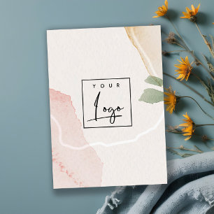 Abstract Earthy Pink Green Blush Watercolor Logo Business Card