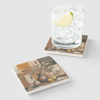 Abstract Earthy Still Life - Terracotta & Olive Stone Coaster