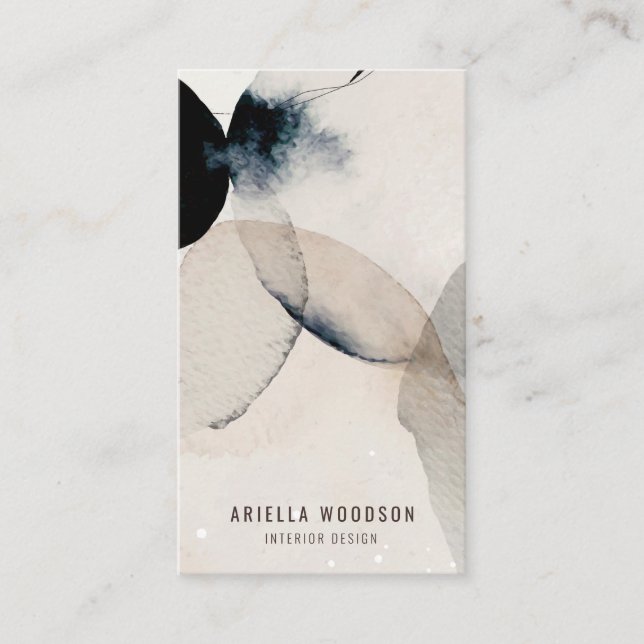 Abstract Earthy Watercolor Interior Designer Business Card (Front)