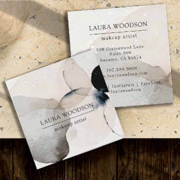 Abstract Earthy Watercolor Makeup Artist Square Bu Square Business Card