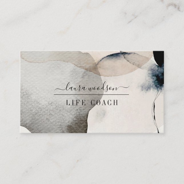 Abstract Earthy Watercolor Shapes Life Coach Business Card (Front)