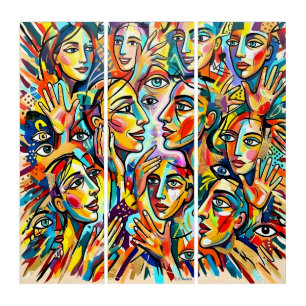 Abstract Echoes of a Gaze /3 piece 36x12 each Triptych