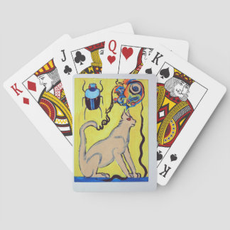 abstract egyptian cat and scarab beetle poker cards