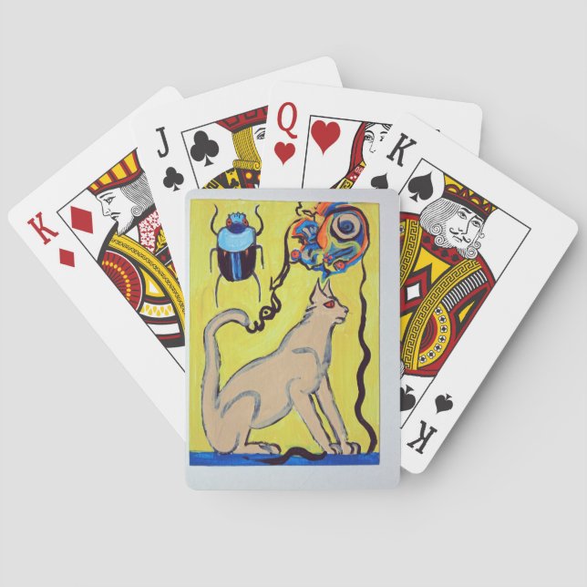 abstract egyptian cat and scarab beetle poker cards (Back)