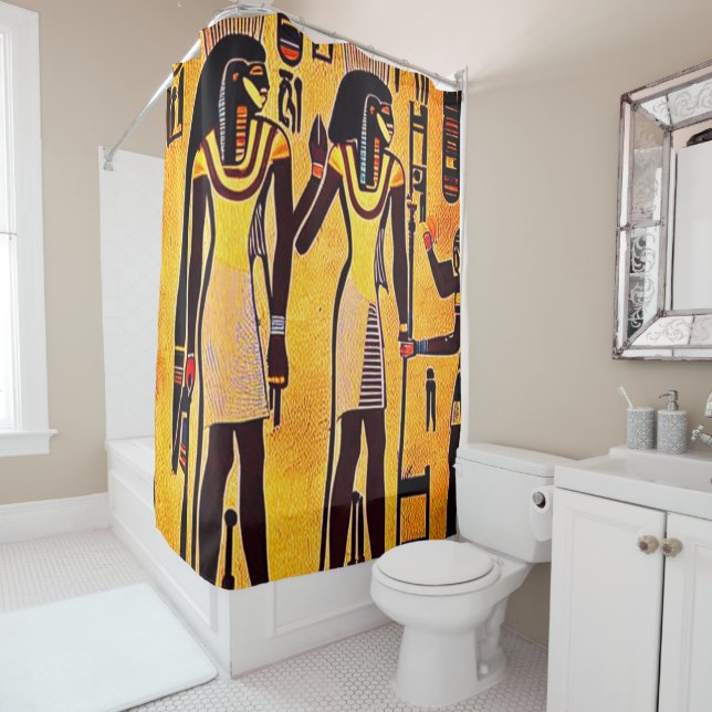 Abstract Egyptian Hieroglyphs Shower Curtain (In Situ)