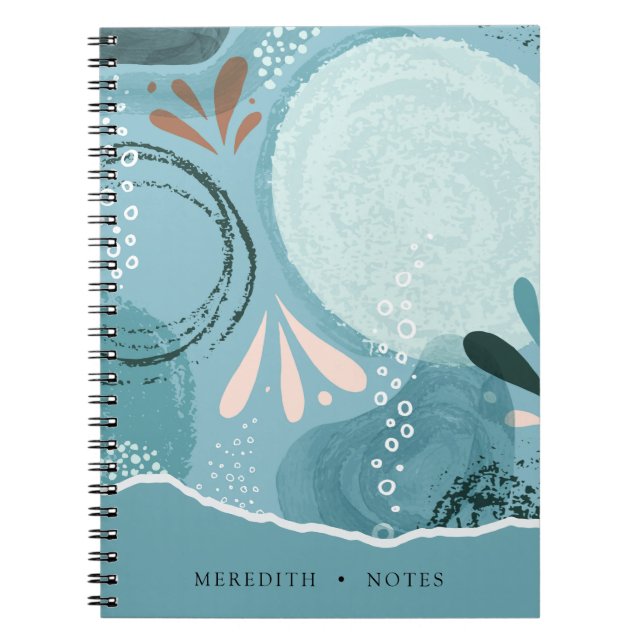 Abstract Elegance Aqua Teal Personalized Notebook (Front)