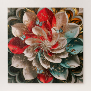Abstract Elegance: Enigmatic Woman in Poppy Hues Jigsaw Puzzle